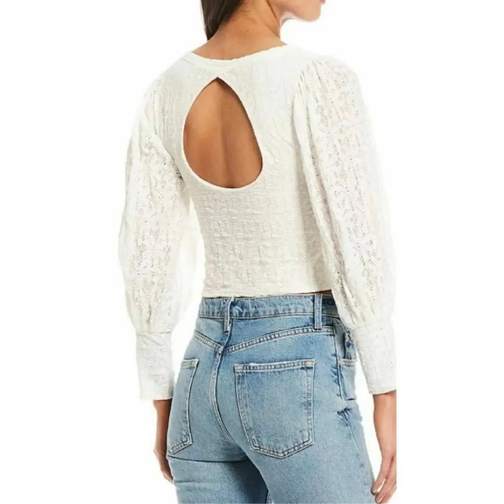 FREE PEOPLE Women’s Tea Time Off White Stretch Lace Open Back Top